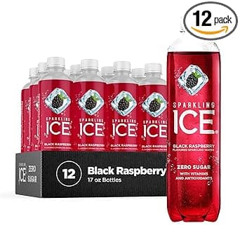 Sparkling Ice, Black Raspberry Sparkling Water, Zero Sugar Flavored Water, with Vitamins and Antioxidants, Low Calorie Beverage, 17 fl oz Bottles (Pack of 12)